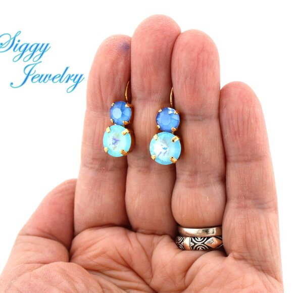 Aqua Allure Double Drop Crystal Earrings in Gold Plated Lever Back Settings - Picture 6 of 7